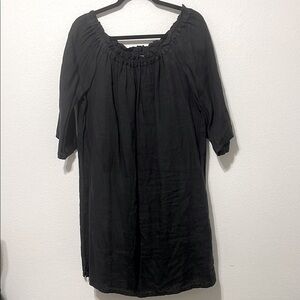 Allen Allen Linen Off Shoulder Black Midi Dress Size XL PTP 23โ EUC